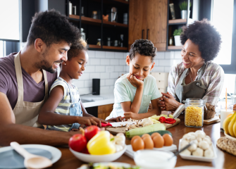 Perhe ruokapöydässä.