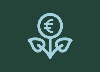 Symboli, jossa näkyy euro ja kasvi.