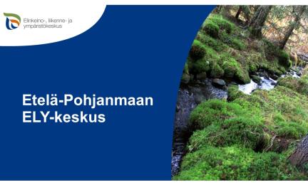 ELY-keskuksen logo ja kuva metsäpurosta