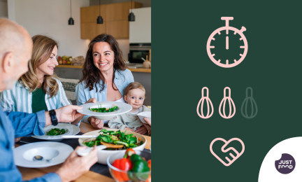 Perhe ruokailee yhdessä.