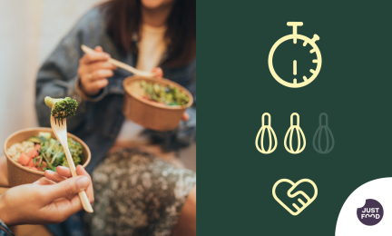 Ihmisiä syömässä kasvisruokaa.