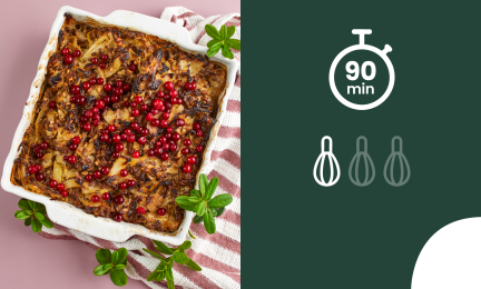 Kasviskaalilaatikko, jonka valmistusaika on 90 min ja vaikeusaste helppo.