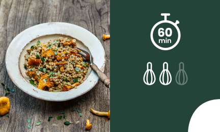 Metsäsieniohratto, jonka valmistusaika on 60 minuuttia ja vaikeusaste on keskitasoa.