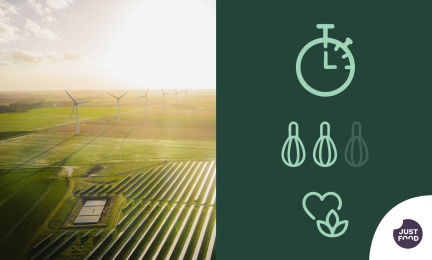 Aurinkopaneeleita ja tuulimyllyjä.