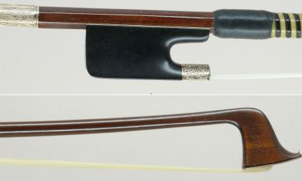 Kuvassa näkyy pernambucosta valmistetun jousen molemmat päät.