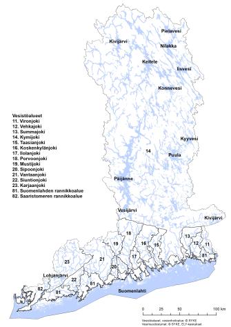 Pintavedet ja vesistöalueet Kymijoen-Suomenlahden vesienhoitoalueella